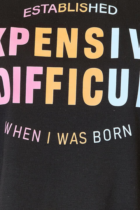 Expensive & Difficult Graphic Cuffed Sleeve T-Shirt Jassorted
