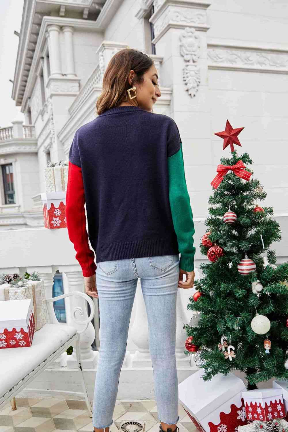 Christmas Color Block Knit Pullover Jassorted