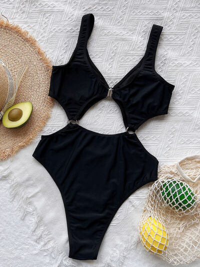 Cutout Plunge One-Piece Swimwear - Black Trendsi M