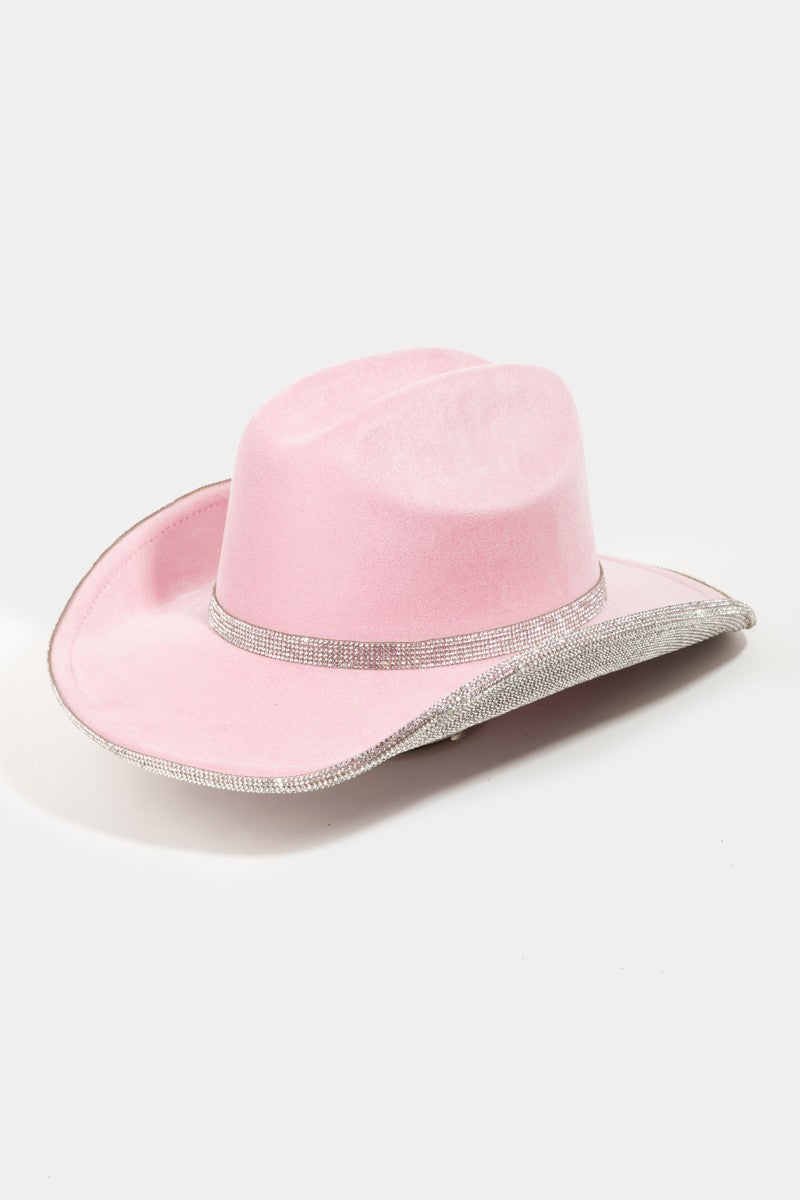 Pave Rhinestone Trim Faux Suede Hat Trendsi