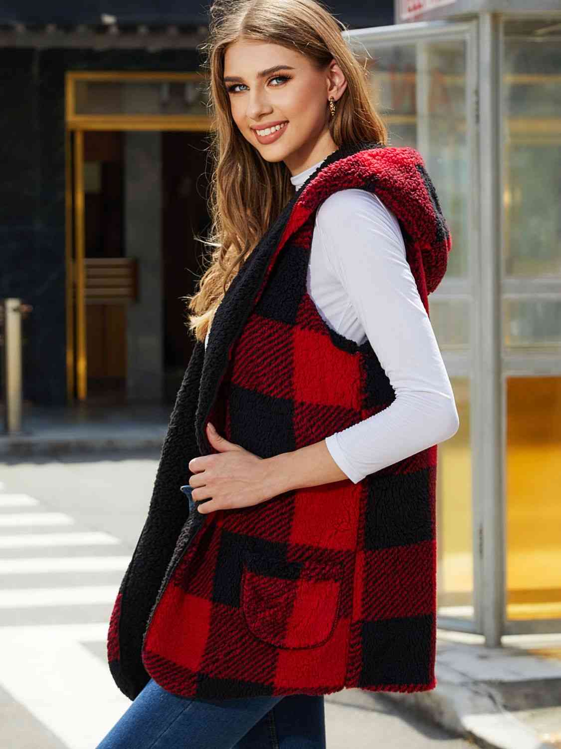 Plaid Hooded Vest Jassorted