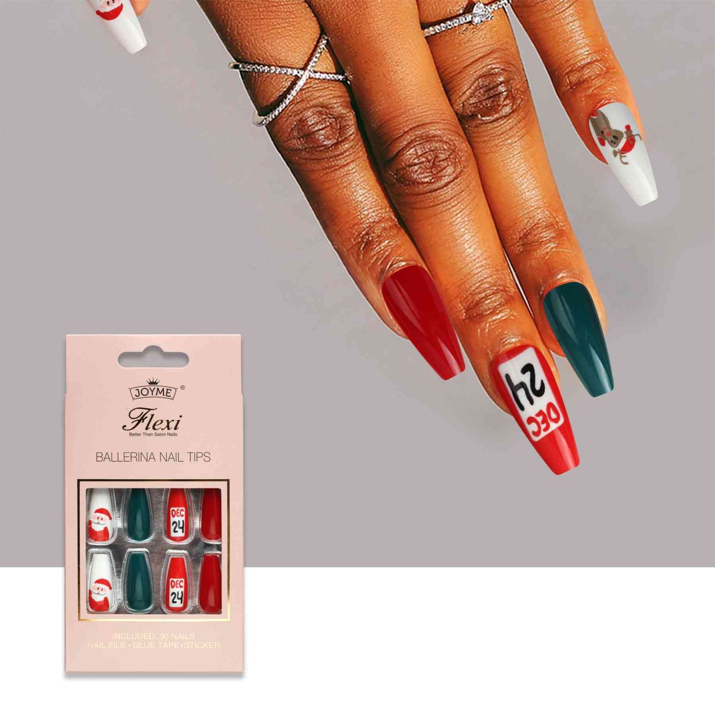 30-Piece Christmas Theme ABS Press-On Nails Jassorted Style B One Size