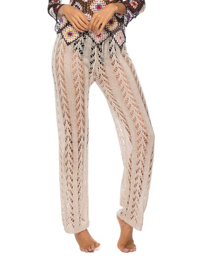Cutout Drawstring High Waist Swim Pants Trendsi Tan S