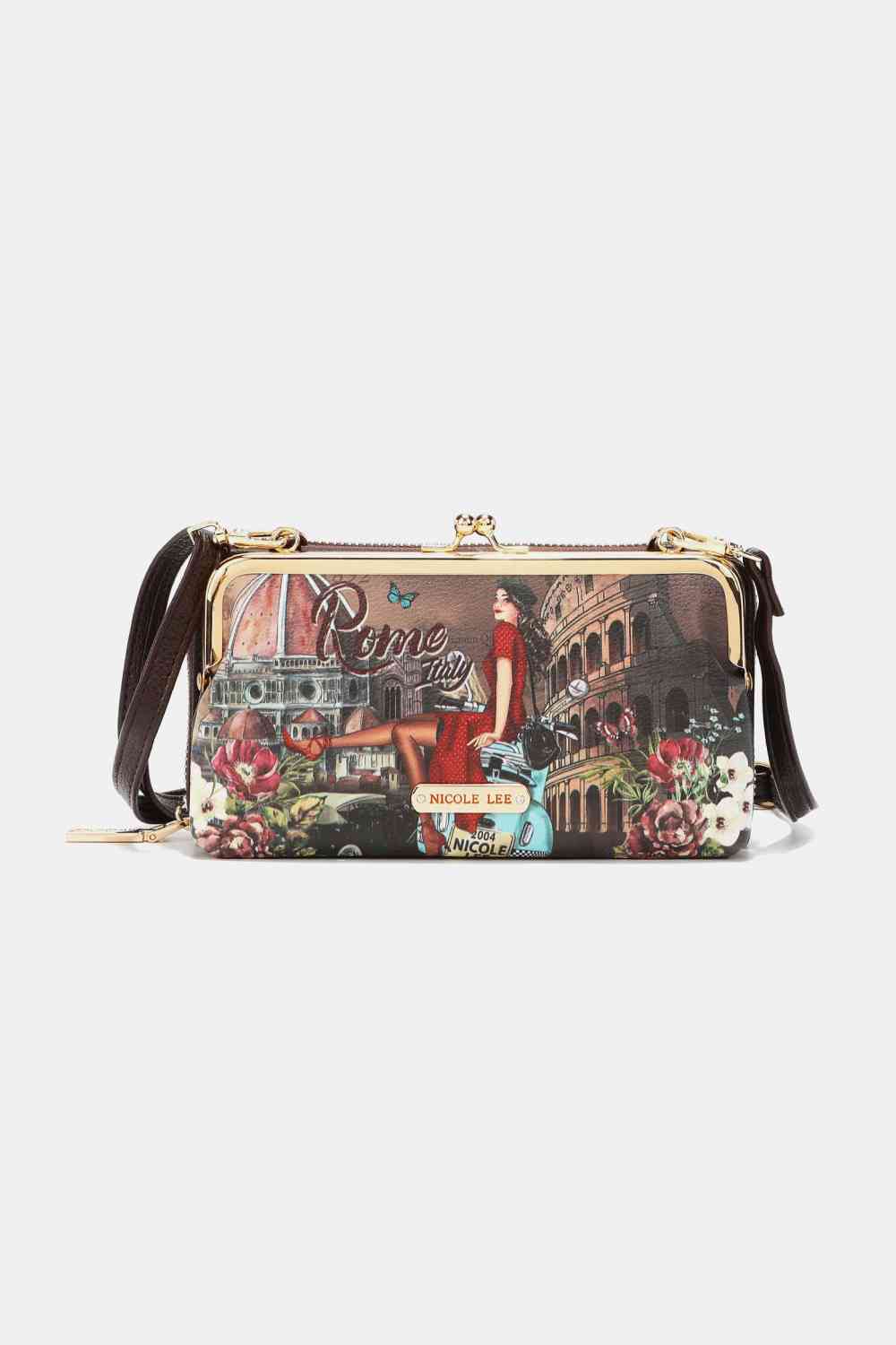 Nicole Lee USA Signature Kiss Lock Crossbody Wallet Jassorted Memory Of Rome One Size