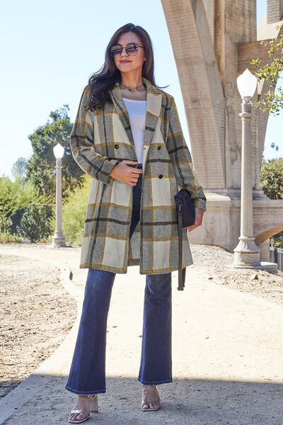 Double Take Plaid Button Up Lapel Collar Coat Jassorted London Plaid S