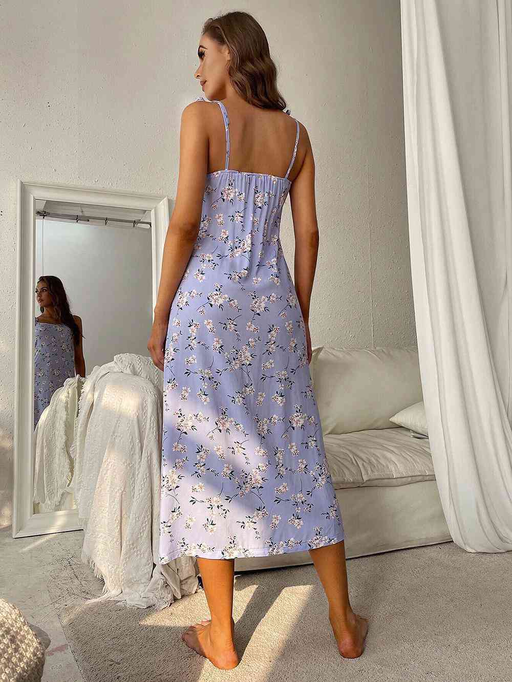 Printed Tie Shoulder Midi Night Dress Jassorted