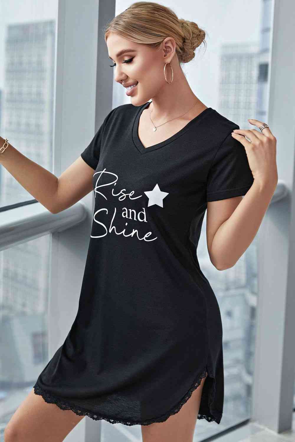 RISE AND SHINE Contrast Lace V-Neck T-Shirt Dress Jassorted