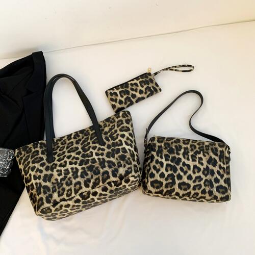 3-Piece Leopard Leather Bag Set Jassorted