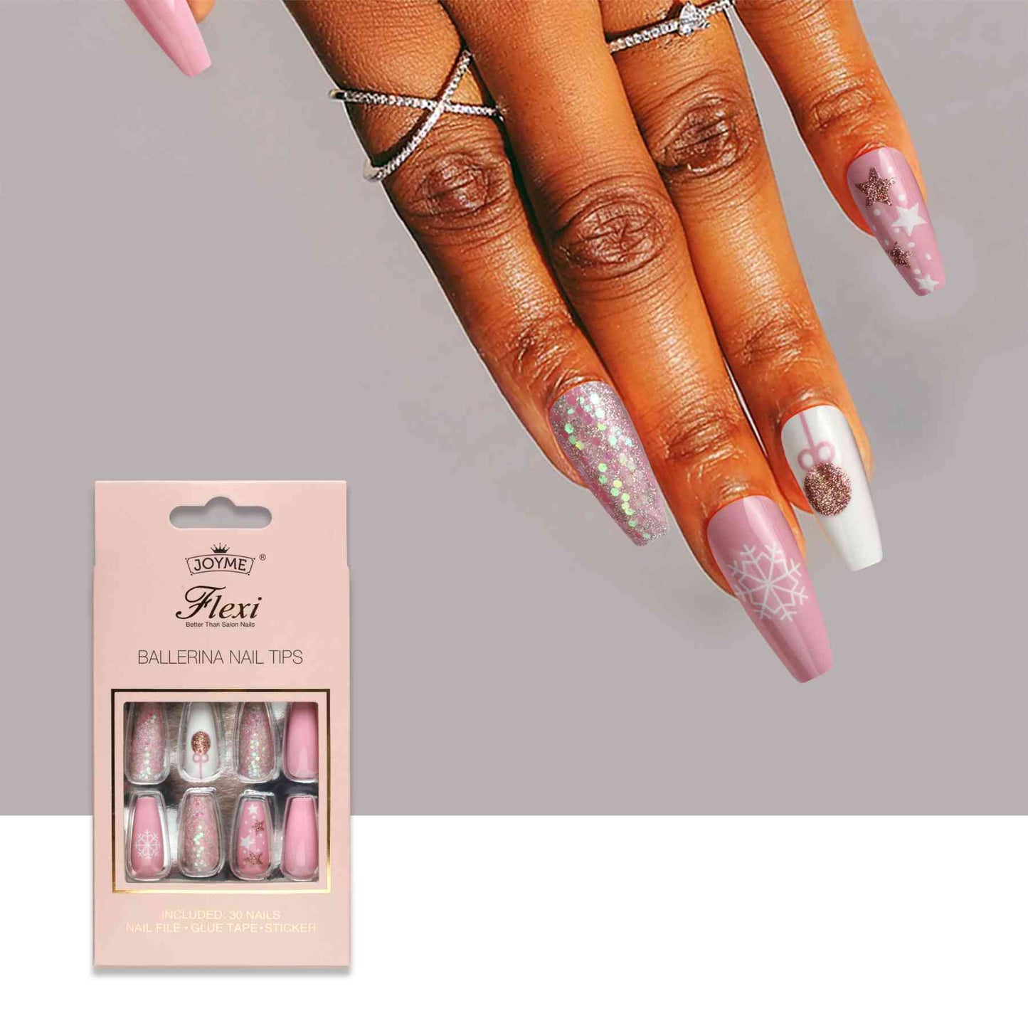 30-Piece Christmas Theme ABS Press-On Nails Jassorted Style D One Size