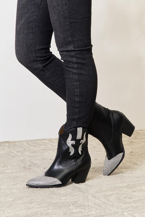 East Lion Corp Rhinestone Pointed Silver/Black Boots Trendsi
