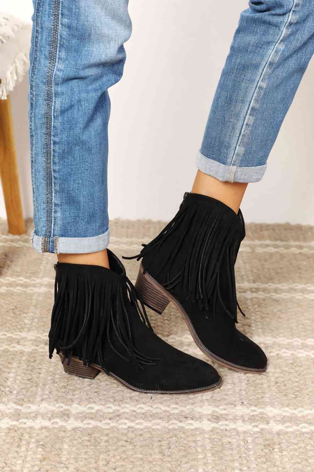Legend Women's Fringe Cowboy Western Ankle Boots Trendsi Black 6
