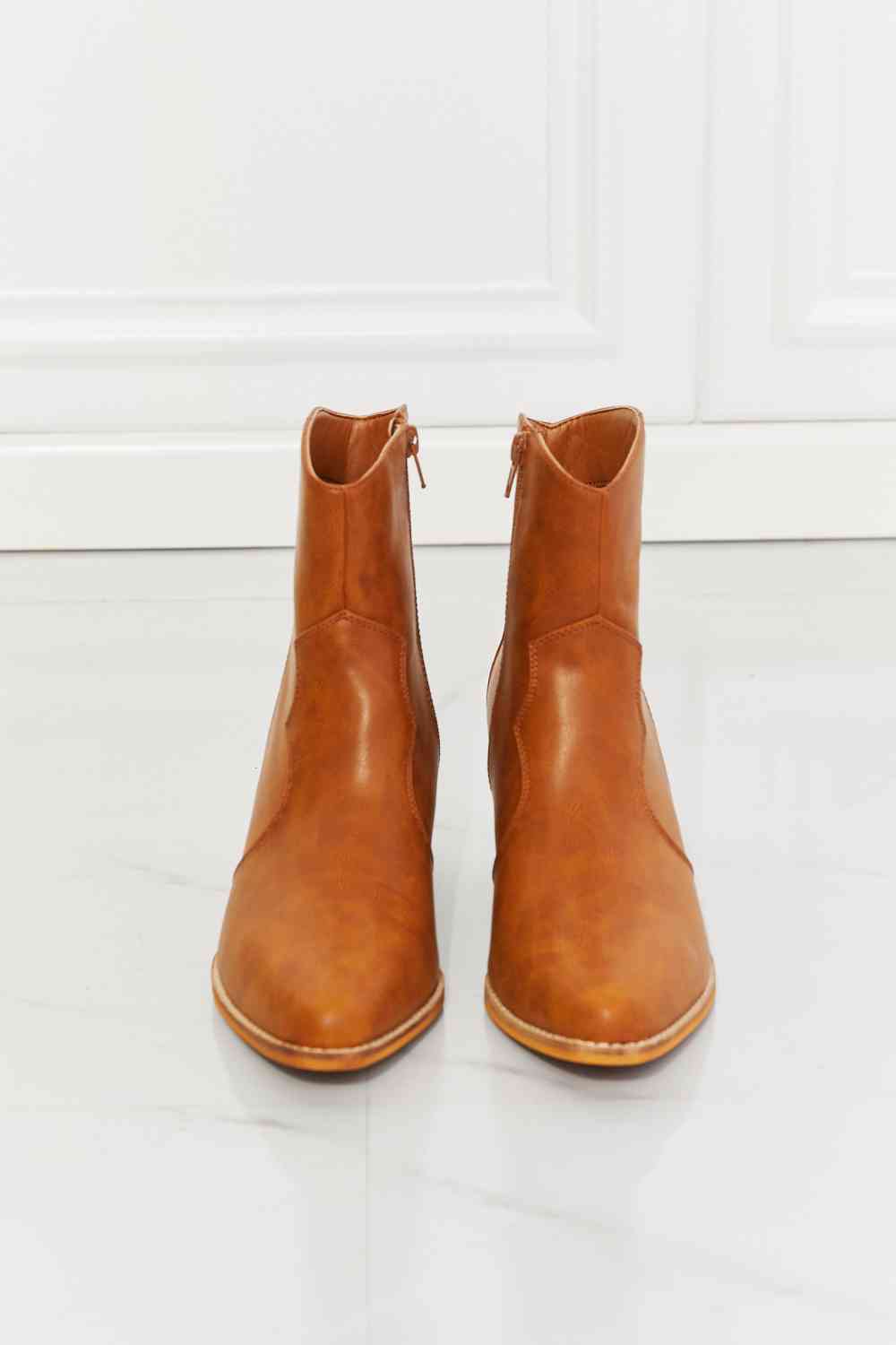 MMShoes Faux Leather Western Ankle Boots in Ochre Trendsi