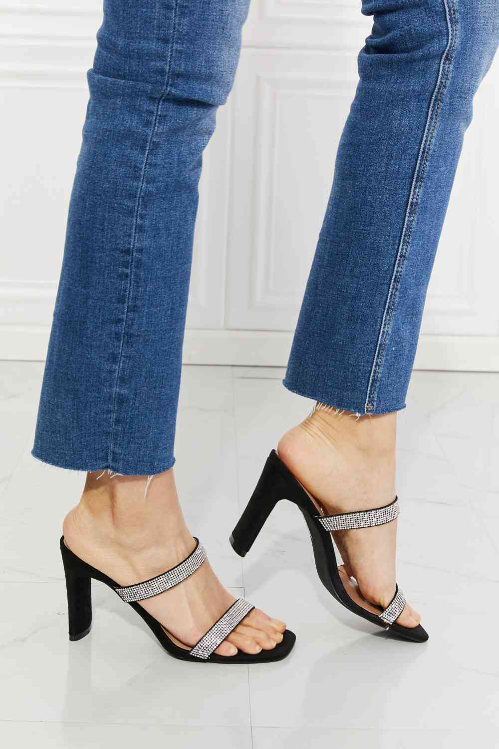 MMShoes Leave A Little Sparkle Rhinestone Block Heel Sandal in Black Jassorted