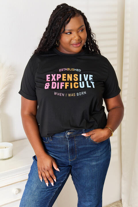 Expensive & Difficult Graphic Cuffed Sleeve T-Shirt Jassorted Black S
