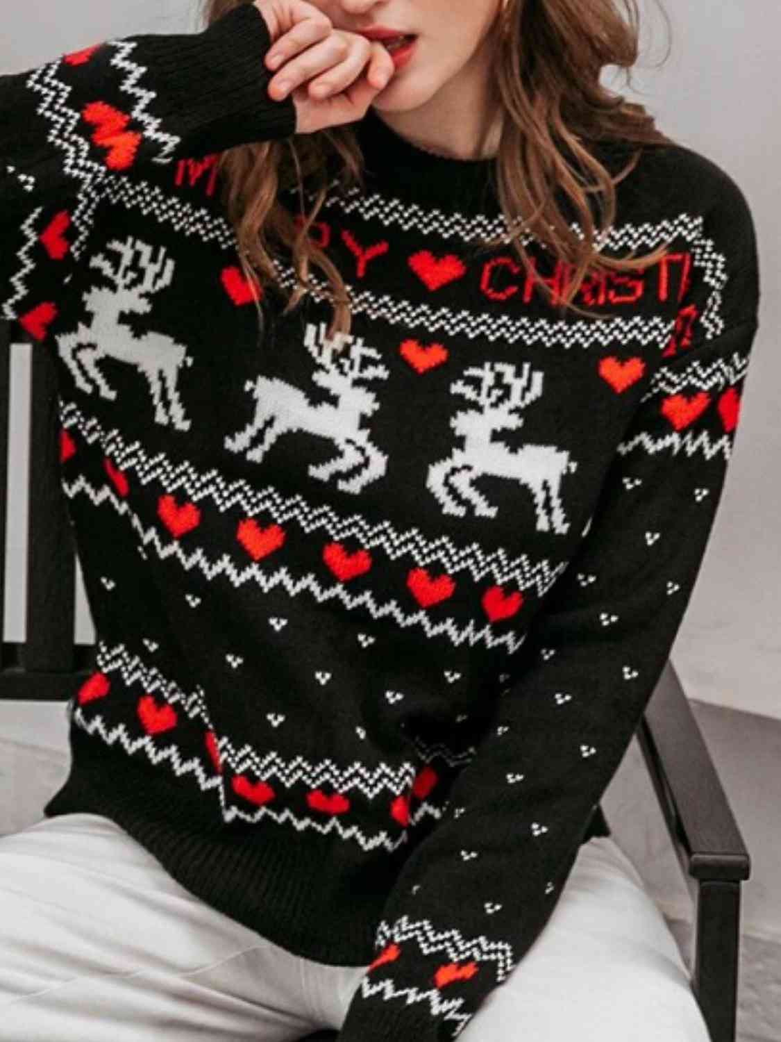 MERRY CHRISTMAS Round Neck Sweater Jassorted
