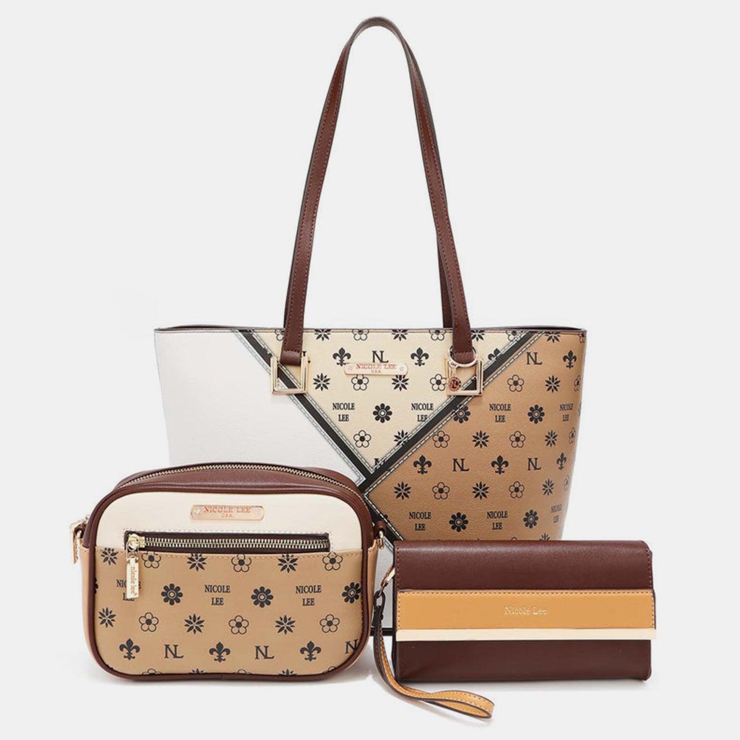 Nicole Lee USA 3-Piece Color Block Handbag Set Trendsi TAN
