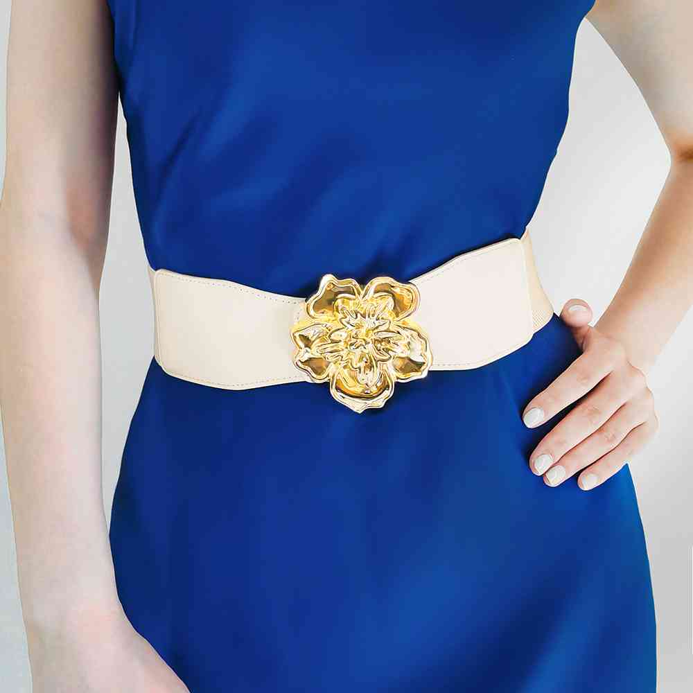 Flower Alloy Buckle Elastic Belt Jassorted Ivory One Size