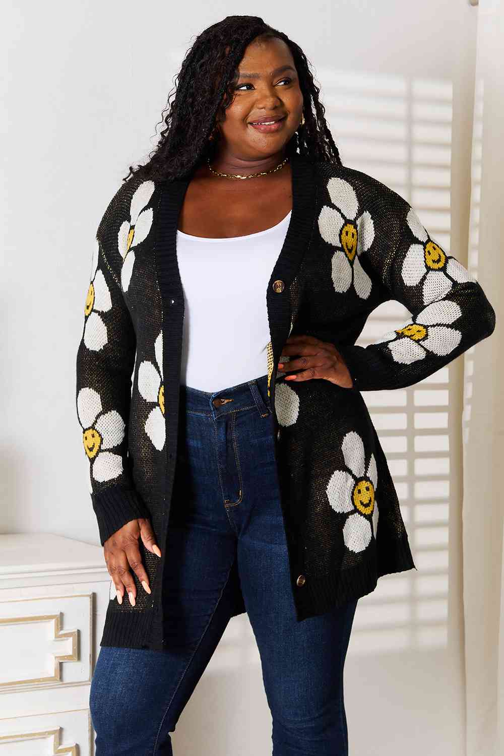 Double Take Floral Button Down Longline Cardigan Jassorted