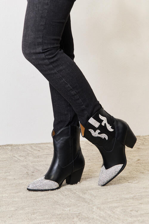 East Lion Corp Rhinestone Pointed Silver/Black Boots Trendsi