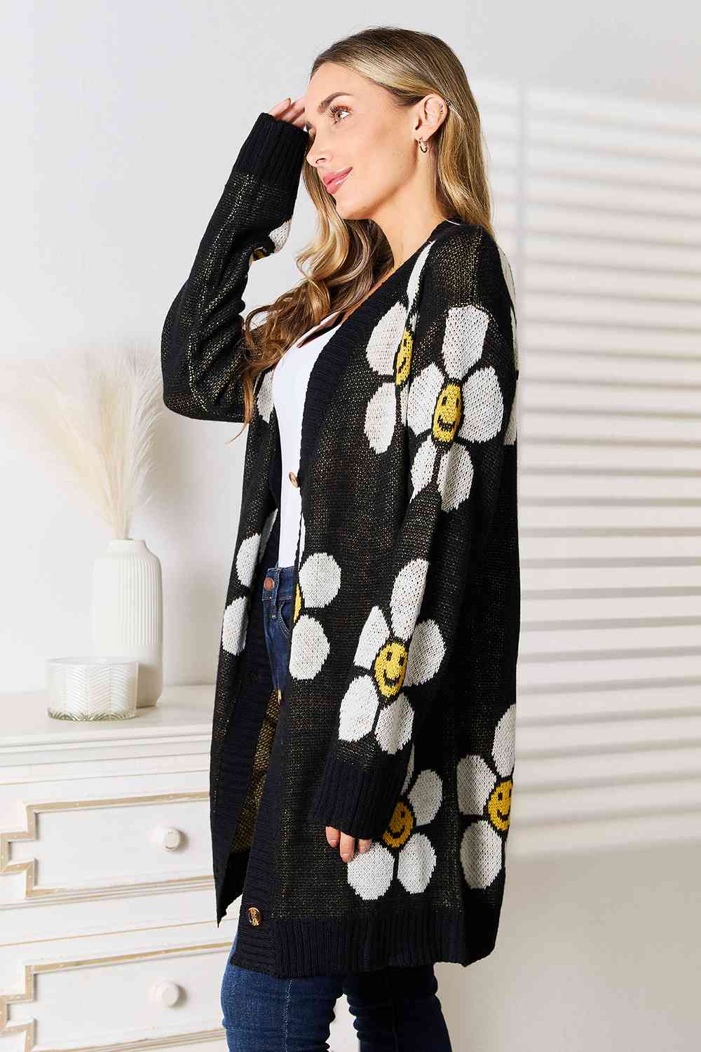 Double Take Floral Button Down Longline Cardigan Jassorted