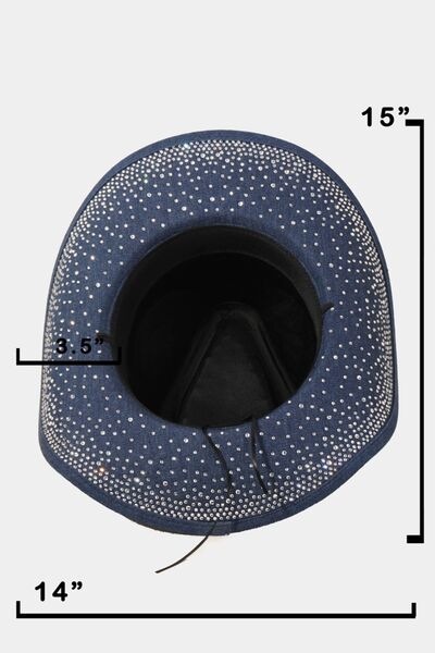 Rhinestone Wide Brim Denim Hat Trendsi