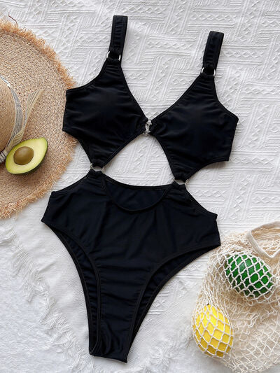 Cutout Plunge One-Piece Swimwear - Black Trendsi