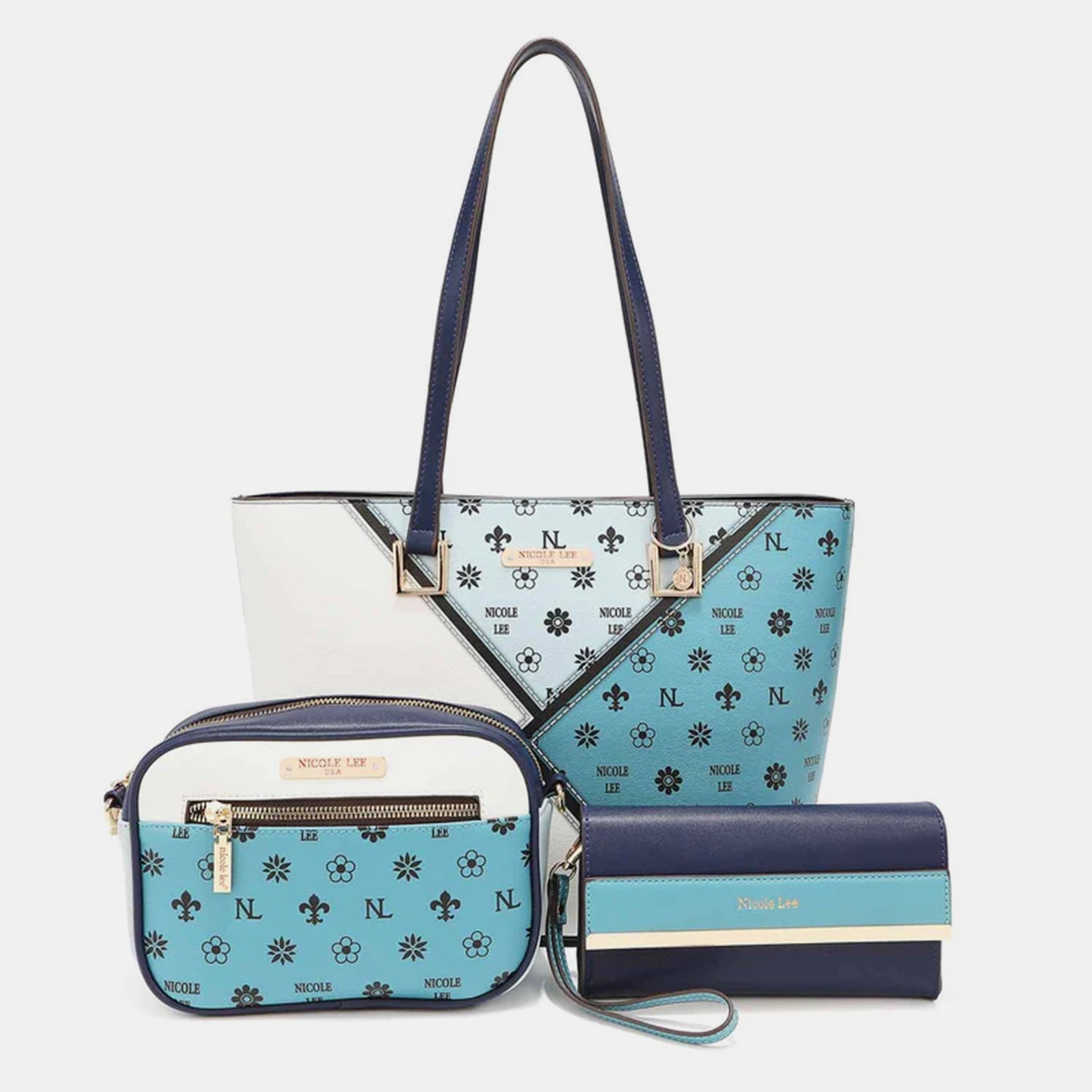 Nicole Lee USA 3-Piece Color Block Handbag Set Trendsi BLUE