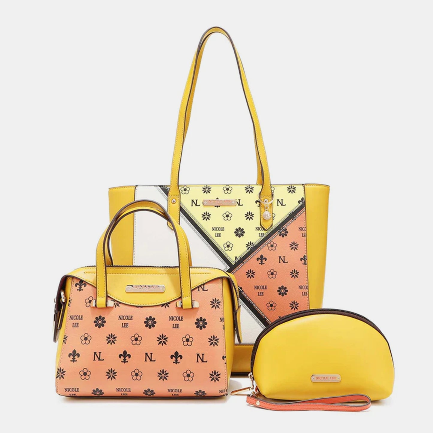 Nicole Lee USA 3-Piece Color Block Handbag Set Trendsi YELLOW/ORANGE