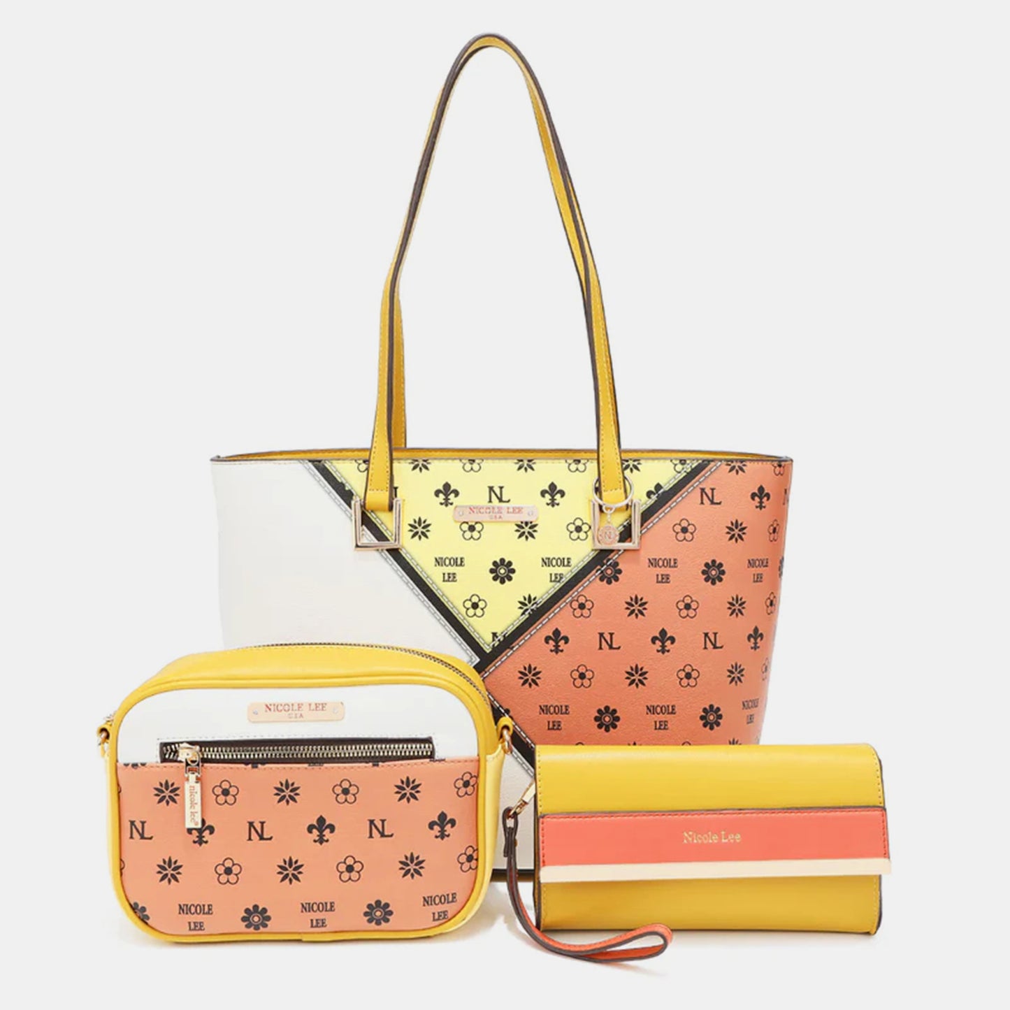 Nicole Lee USA 3-Piece Color Block Handbag Set Trendsi YELLOW/ORANGE