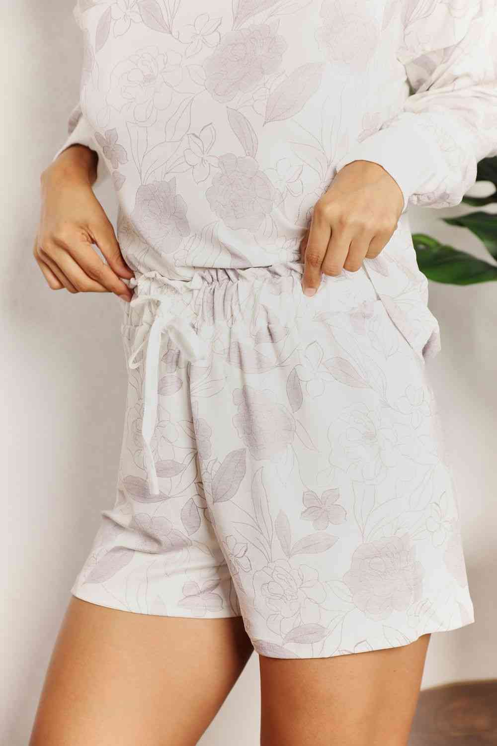 Double Take Floral Long Sleeve Top and Shorts Loungewear Set Jassorted