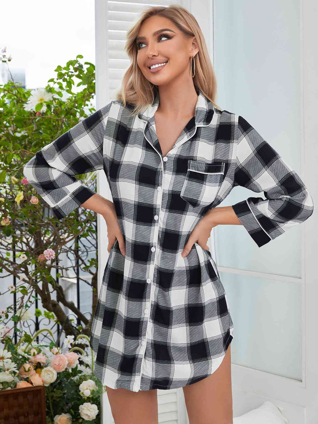 Plaid Lapel Collar Shirt Dress Jassorted