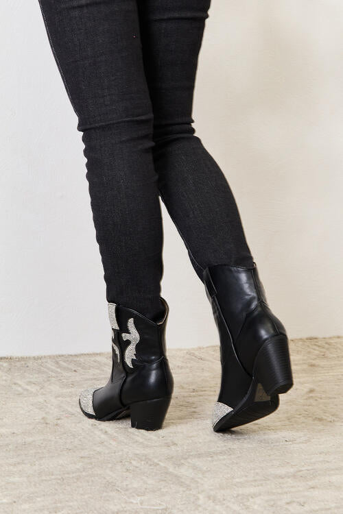 East Lion Corp Rhinestone Pointed Silver/Black Boots Trendsi