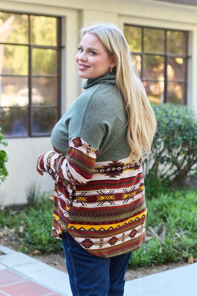 Celeste Design Full Size Geometric Turtleneck Drawstring Knit Top Jassorted