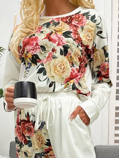 Printed Top and Drawstring Pants Lounge Set Trendsi