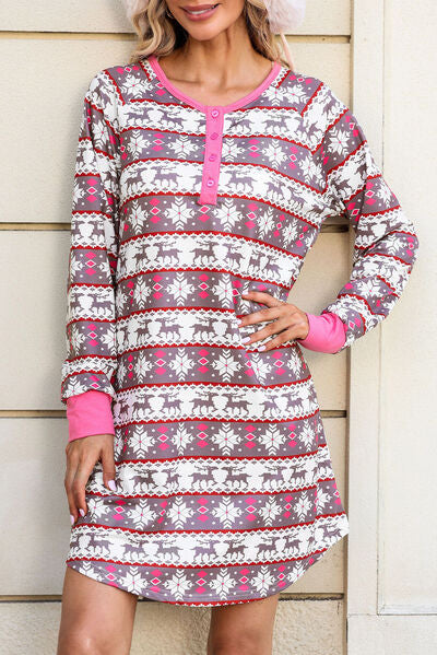 Christmas Pattern Half Button Dress Jassorted Moonlit Mauve S