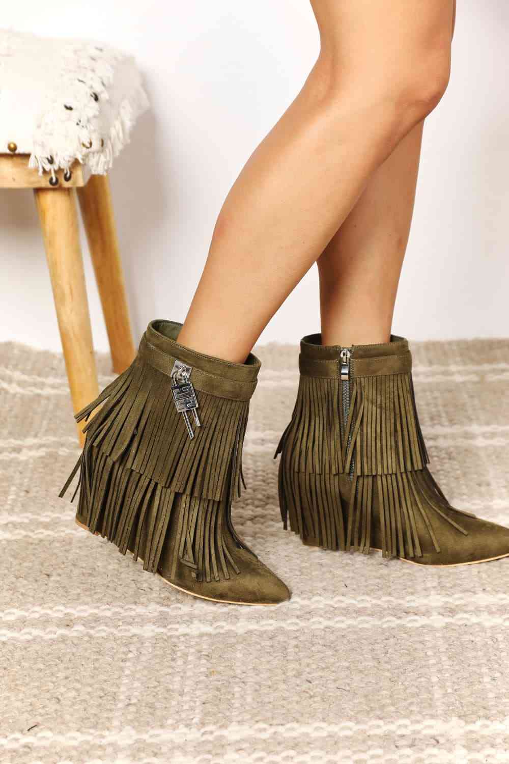 Legend Women's Tassel Wedge Heel Ankle Booties Trendsi