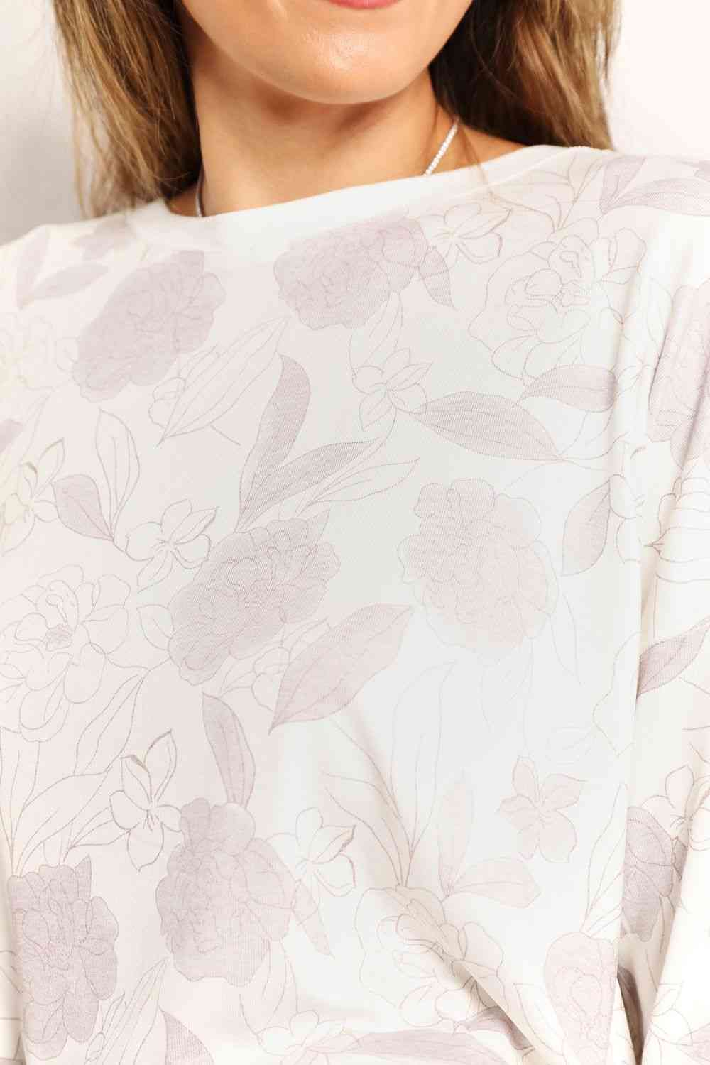 Double Take Floral Long Sleeve Top and Shorts Loungewear Set Jassorted