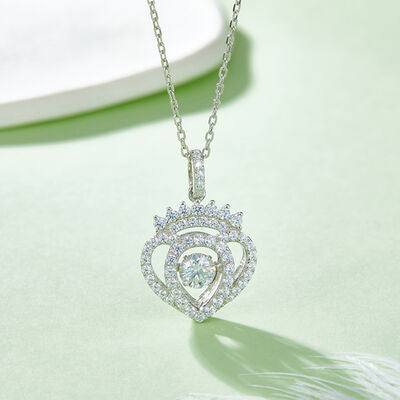 Moissanite 925 Sterling Silver Heart & Crown Necklace Jewelry & Watches Trendsi