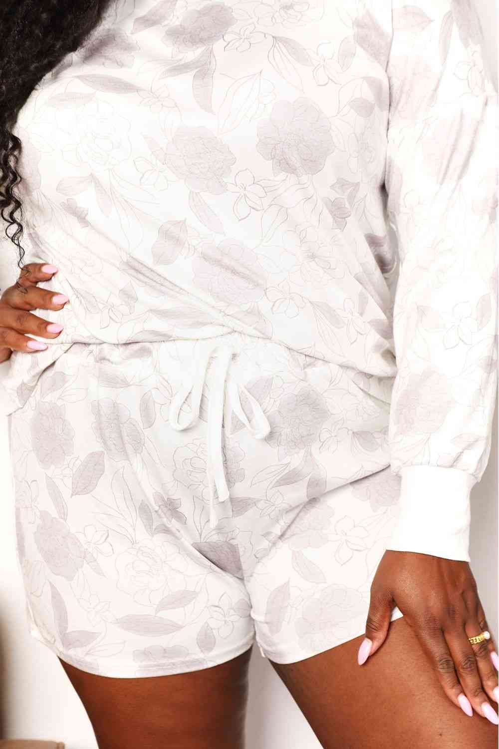 Double Take Floral Long Sleeve Top and Shorts Loungewear Set Jassorted