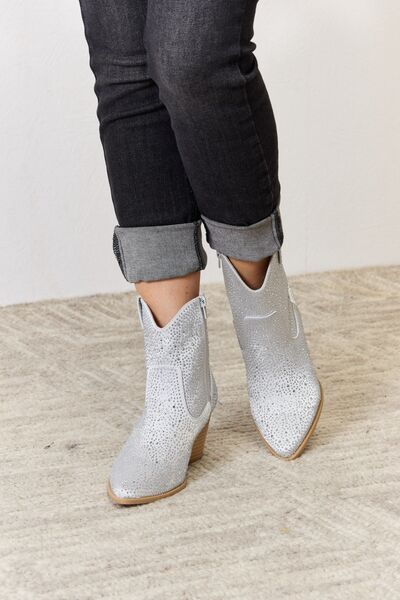 East Lion Corp Rhinestone Ankle Cowboy Boots Trendsi Clear Rhinestone 6