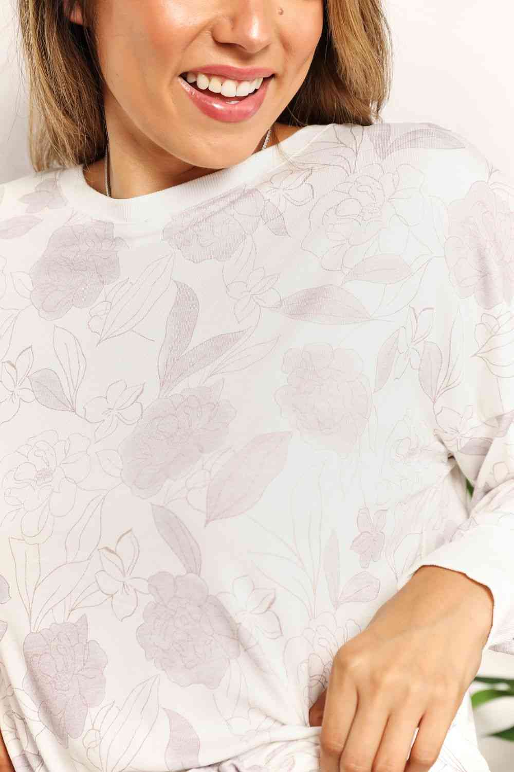 Double Take Floral Long Sleeve Top and Shorts Loungewear Set Jassorted