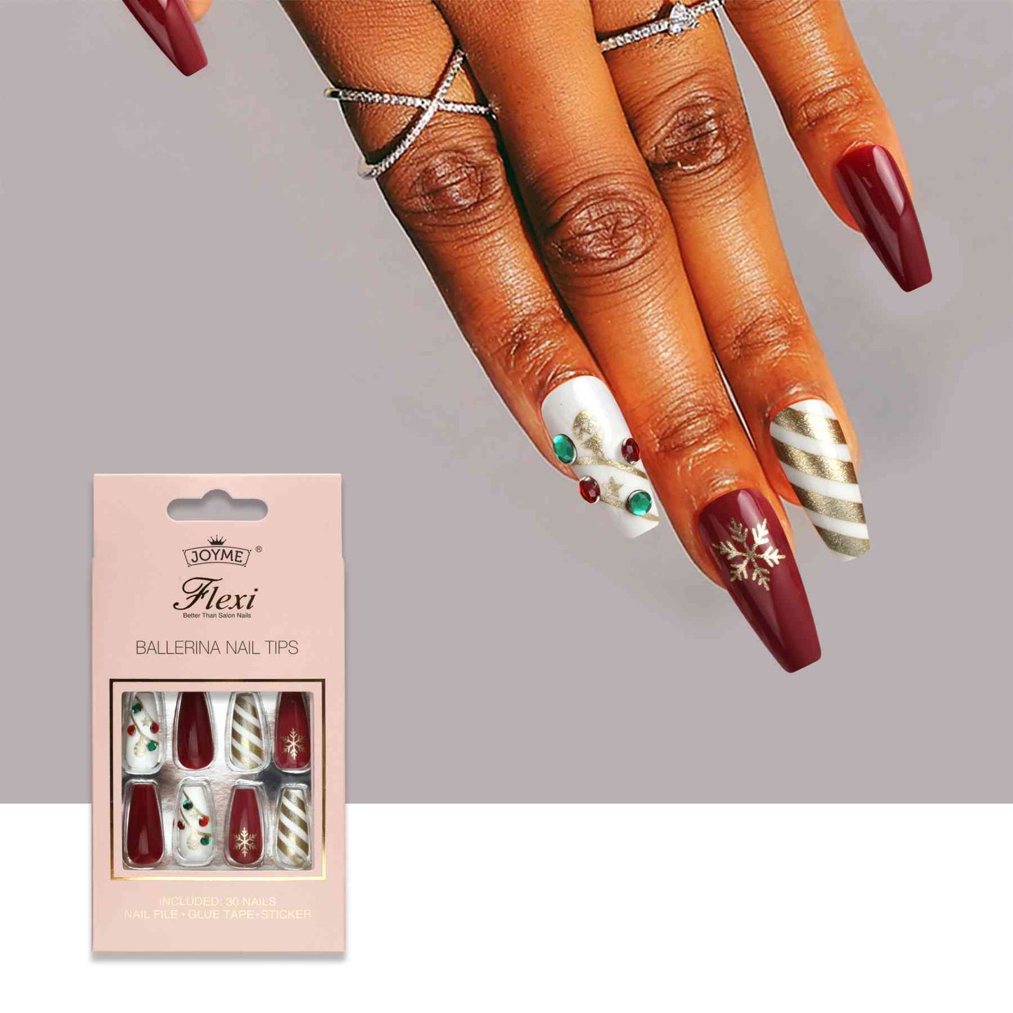 30-Piece Christmas Theme ABS Press-On Nails Jassorted Style G One Size