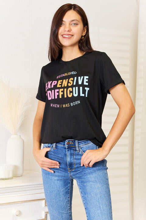 Expensive & Difficult Graphic Cuffed Sleeve T-Shirt Jassorted