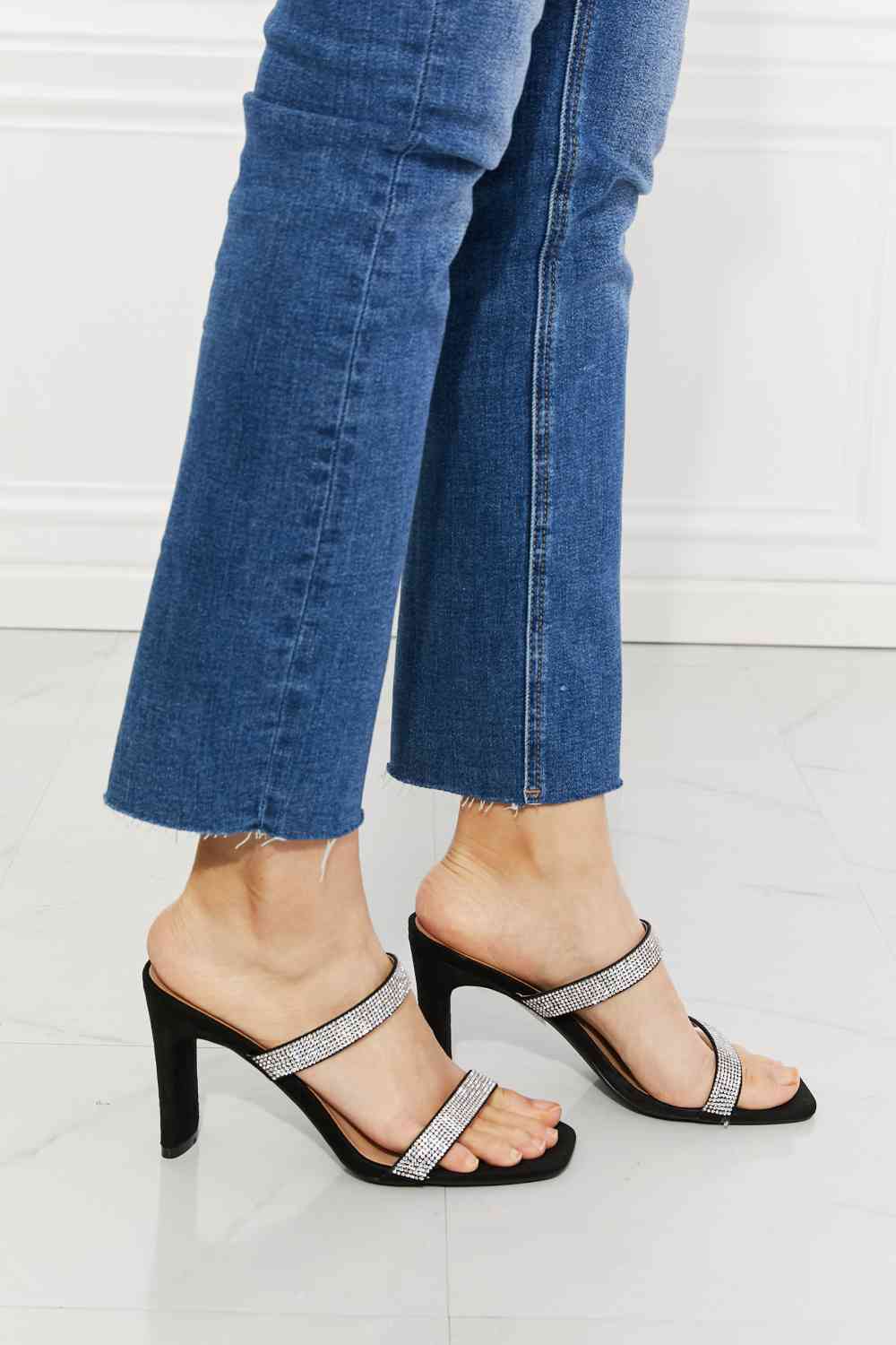 MMShoes Leave A Little Sparkle Rhinestone Block Heel Sandal in Black Jassorted
