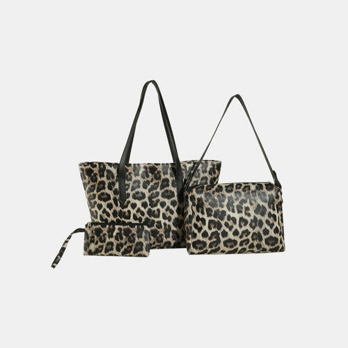 3-Piece Leopard Leather Bag Set Jassorted Coffee Brown One Size