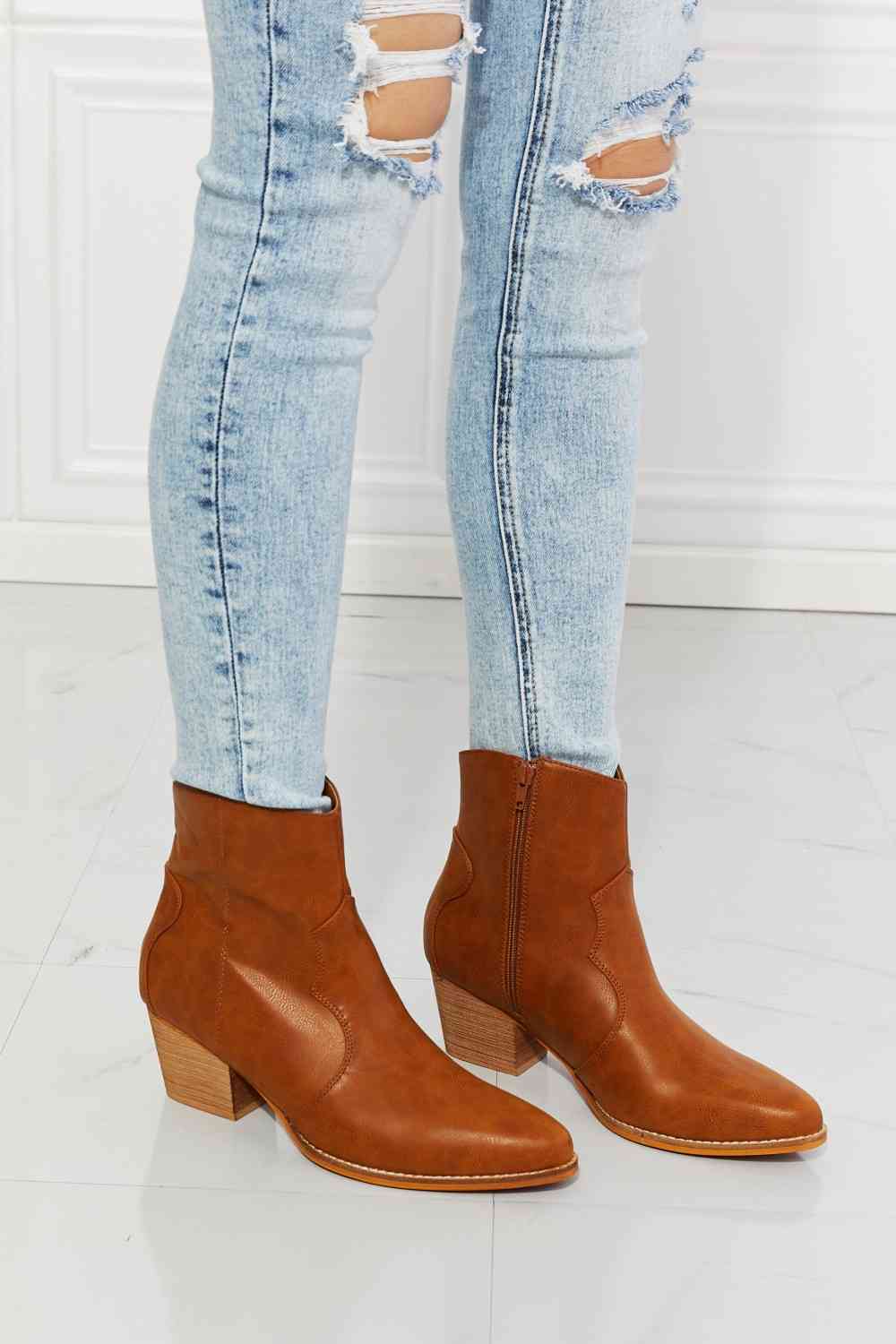 MMShoes Faux Leather Western Ankle Boots in Ochre Trendsi Ochre 6