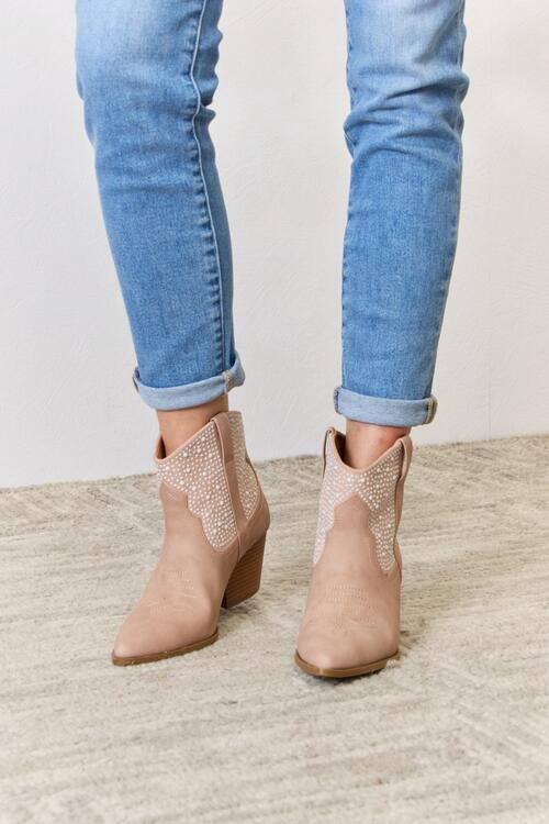 East Lion Corp Rhinestone Ankle Cowgirl Booties Trendsi Blush 6