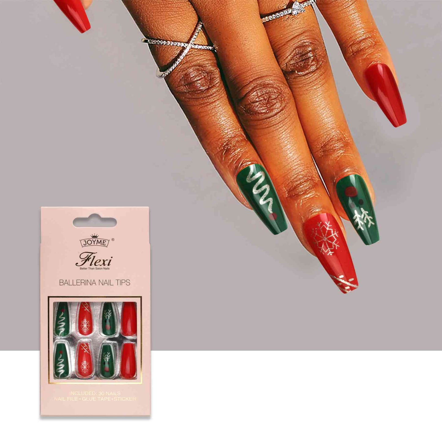 30-Piece Christmas Theme ABS Press-On Nails Jassorted Style C One Size