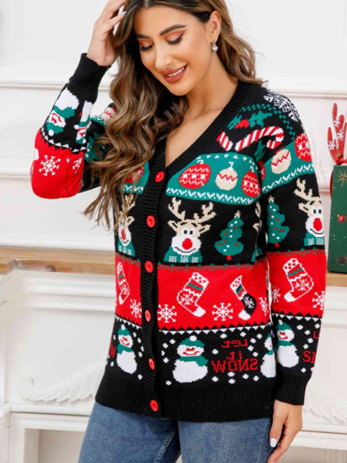 Christmas Button Down Cardigan Jassorted