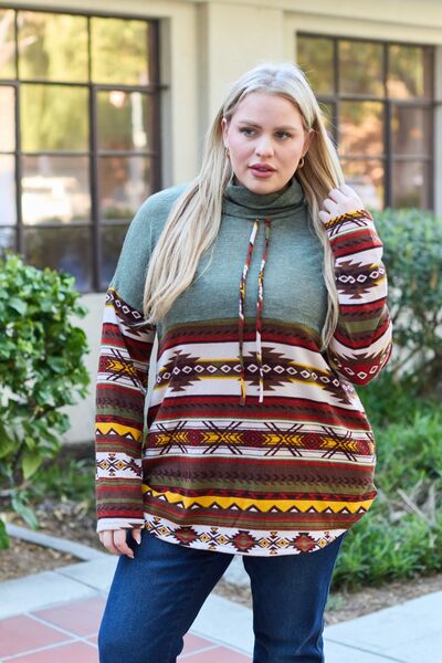 Celeste Design Full Size Geometric Turtleneck Drawstring Knit Top Jassorted
